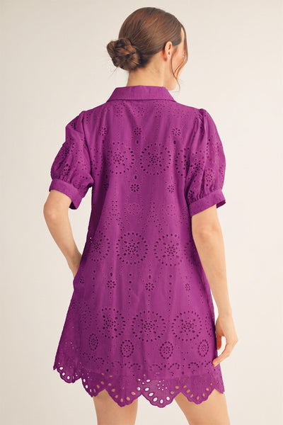 Scallop Hem Button Down Eyelet Dress