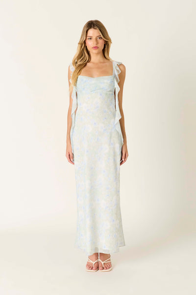 Floral Ruffle Open Back Maxi Dress