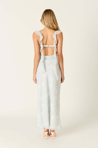 Floral Ruffle Open Back Maxi Dress