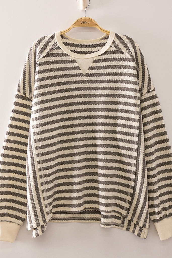 Striped Waffle Long Sleeve Top