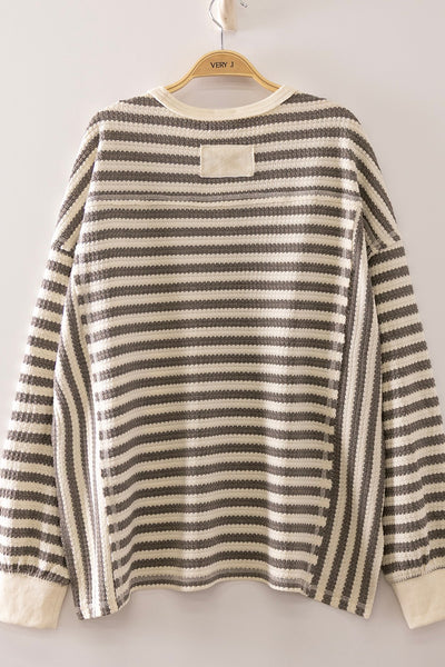 Striped Waffle Long Sleeve Top