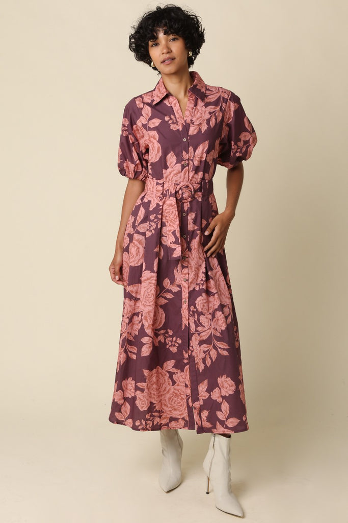 Floral Shirt Belted Maxi Dress