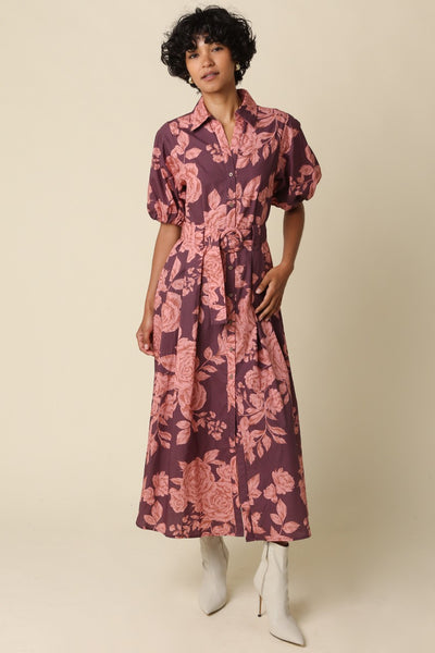 Floral Shirt Belted Maxi Dress