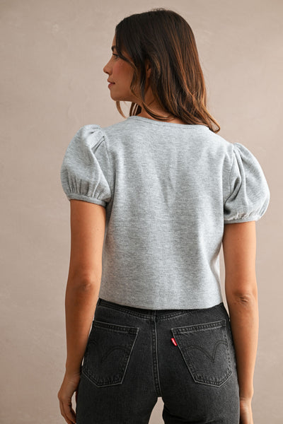 Puff Sleeve Button Down Knit Cardigan Top
