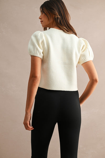 Puff Sleeve Button Down Knit Top