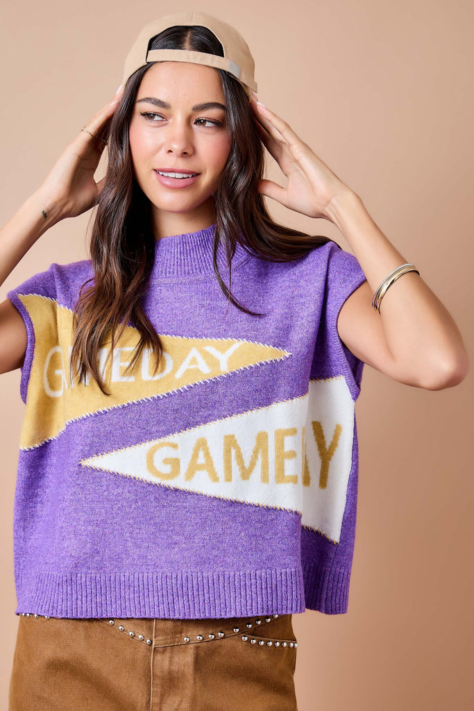 Game Day Mockneck Sweater Vest Top