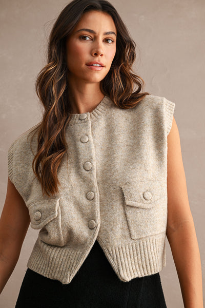 Sleeveless Knit Button Down Sweater Vest