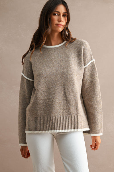 Contrast Trim Side Slit Knit Sweater Top
