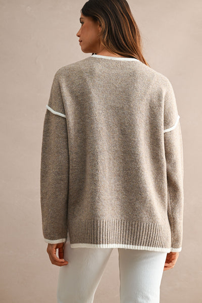 Contrast Trim Side Slit Knit Sweater Top