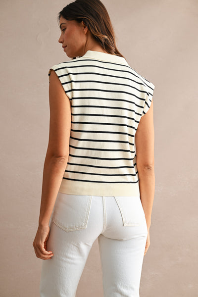 Striped Sleeveless Collar Sweater Vest Top