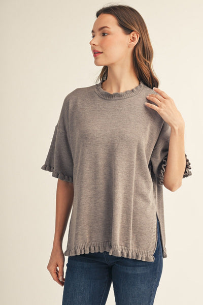 Ruffle Edge Detail Comfy Sweater Top