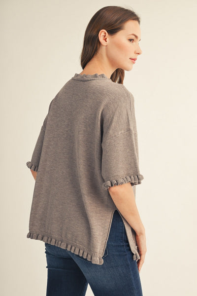Ruffle Edge Detail Comfy Sweater Top