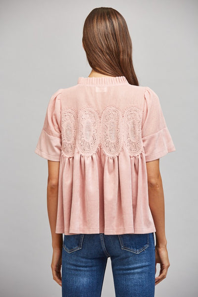 Lace Applique Detail Faux Suede Top