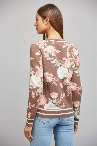 Floral Jacquard Knit Crew Neck Sweater