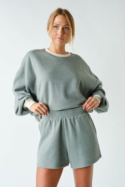 Contrast Crew Neck Top & Shorts Set