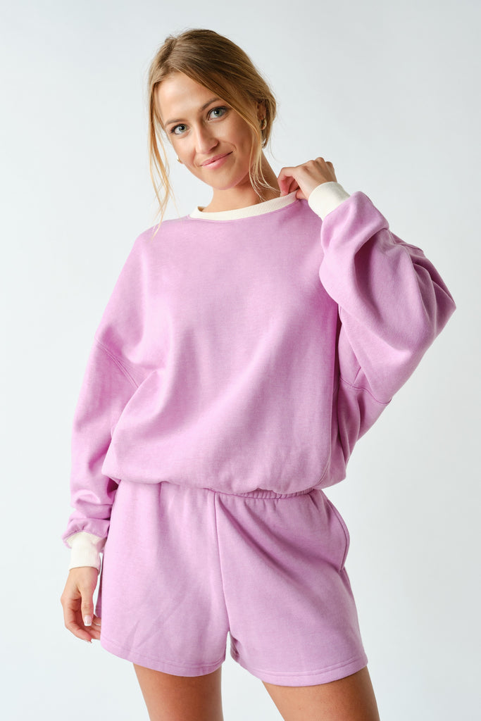 Contrast Crew Neck Top & Shorts Set