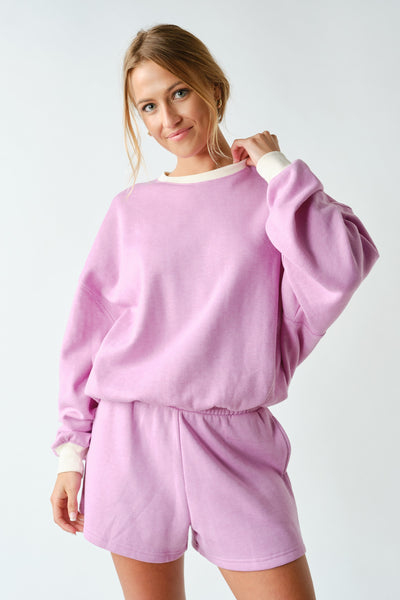 Contrast Crew Neck Top & Shorts Set