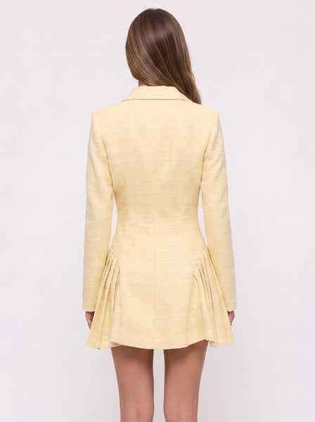Pleated Tweed Button Up Blazer Dress