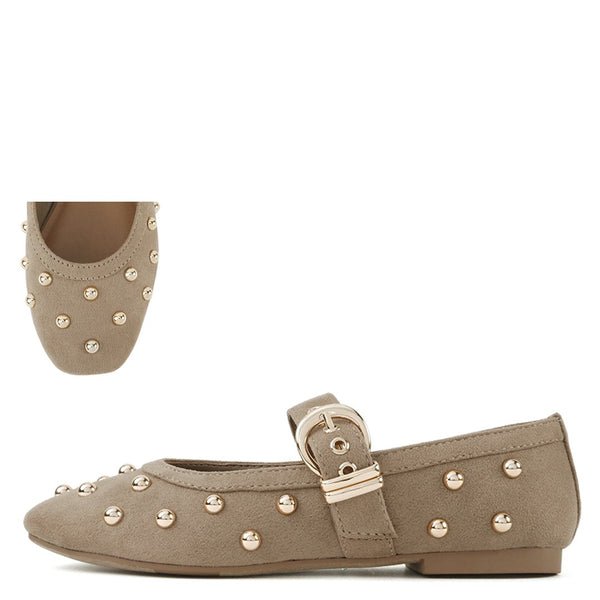Soda Mayhap Suede Studded Mary Jane Flat
