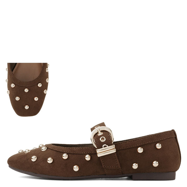 Soda Mayhap Suede Studded Mary Jane Flat