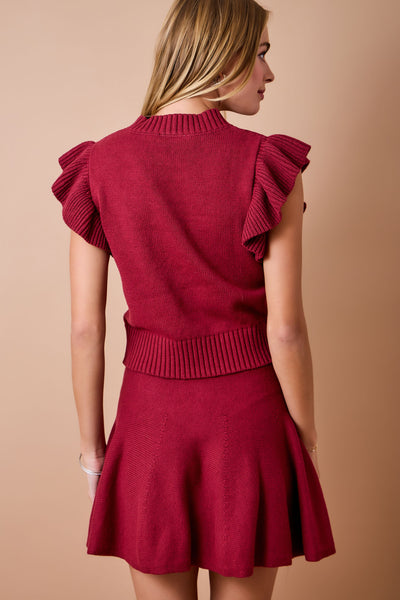 Sleeveless Ruffle Shoulder Knit Sweater Top