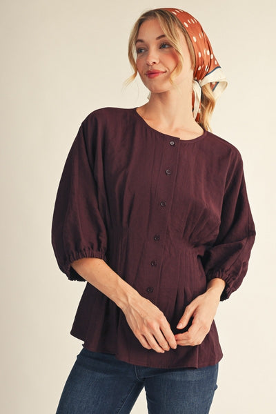 Pintuck Waistline Detail Button Down Top
