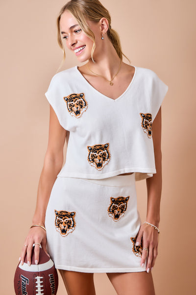 Tigers Game Day Knit Sweater Top & Skirt Set