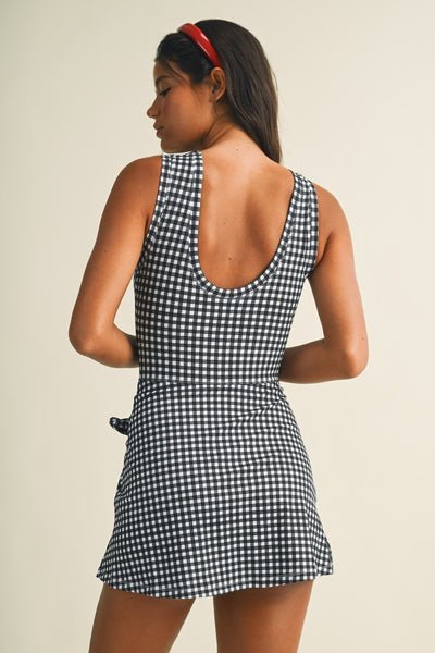 Gingham Sleeveless Wrap Tie Front Dress