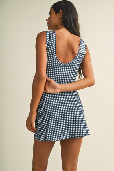 Gingham Sleeveless Wrap Tie Front Dress