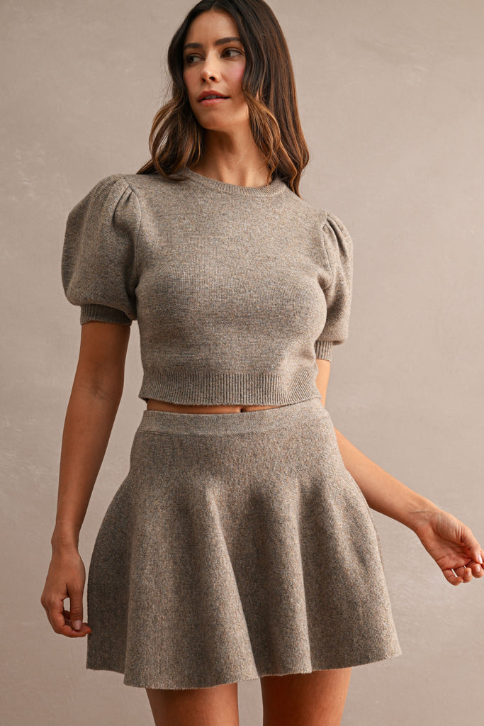 Puff Sleeve Crop Top & Mini Skirt Set