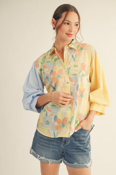 Fabric Mix-Match Button Down Top