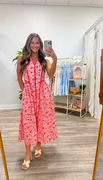 Floral Print Halter Neck Midi Dress