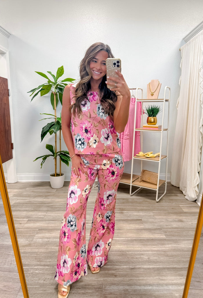 Floral Sleeveless Top & Flare Pants Set