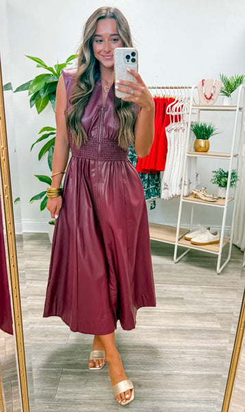 Faux Leather Sleeveless Midi Dress