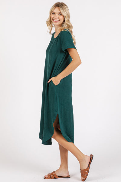 Round Neck Short Sleeve Midi Dress
