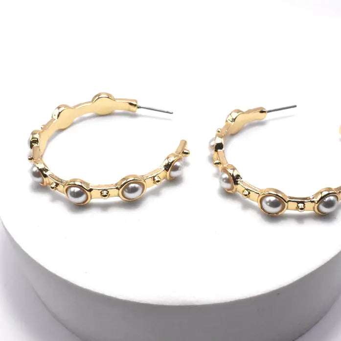 Pearl and Gold 2" Hoop Earring