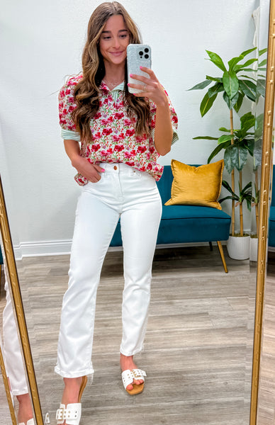 Floral Pleated Collar Top