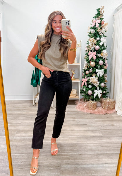 High Neck Sleeveless Shoulder Pad Top