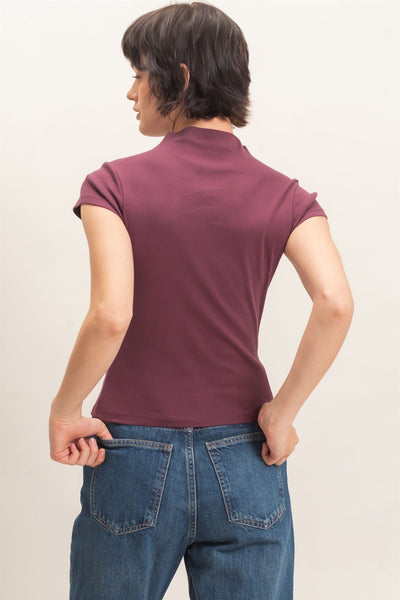 Mock Neck Cap Sleeve Top