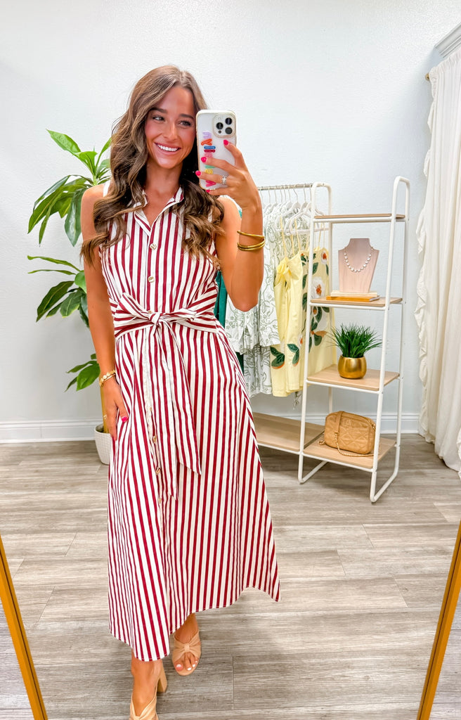 Striped Sleeveless Collared Midi Dress