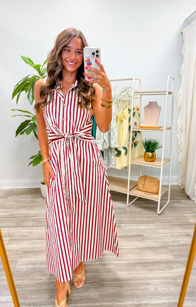 Striped Sleeveless Collared Midi Dress
