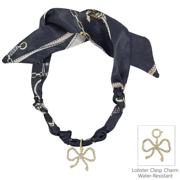 Knotted Scarf Necklace with Rhinestone Open Bow 1.5" Charm