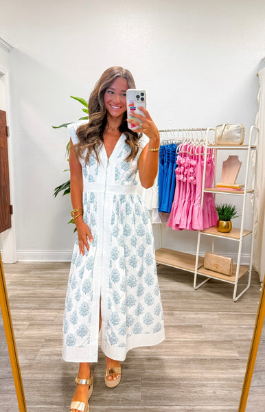 Floral Zipper Front Midi Dress