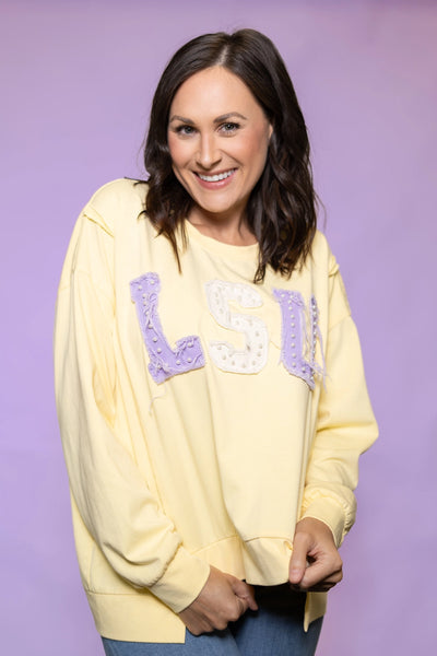 LSU Distressed Embroidery Pullover