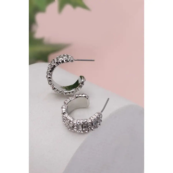 Baguette Rhinestone Classic Hoop Earrings