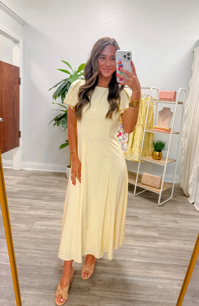 Flutter Short Sleeve Flowy Midi Dress