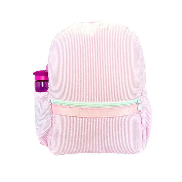 Kid's Pink Seersucker Medium Backpack w/ Pocket
