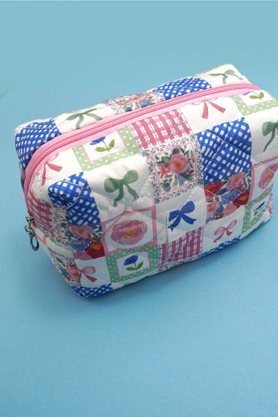 Quilted Cotton Floral Bow Pouch Bag