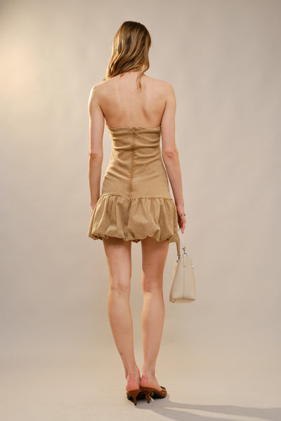 Buckle Neck Strap Bubble Hem Mini Dress