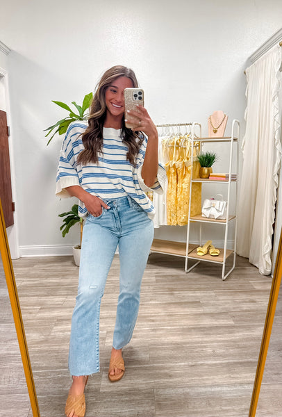 Drop Half Sleeve Striped Sweater Top